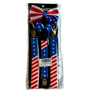 Felizhouse Patriotic Flag Stars & Stripes Red, White & Blue Suspenders & Bow Tie